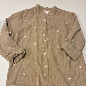 New Joe Fresh Tan Linen-Blend Tunic with Palm Trees - Size M